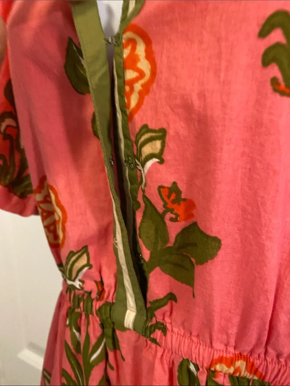 THML Pink Floral Maxi Dress with Olive Trim - Picture 6 of 13